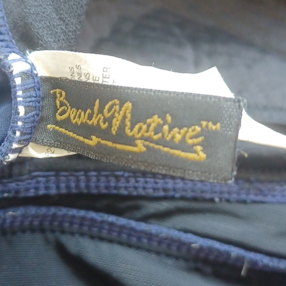 Beach native bathing suit size 12 Navy Blue Gold Trim, Sequins, Halter - Picture 4 of 6